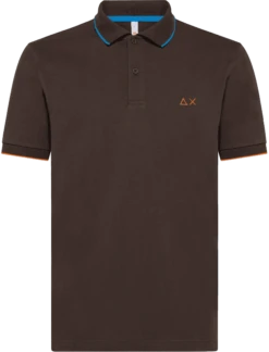 POLO A MANICA CORTA DA UOMO SUN68 SMALL STRIPE ON COLLAR EL A32110 08 MARRONE
