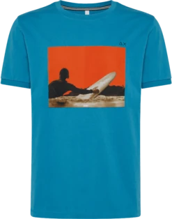 T-SHIRT A MANICA CORTA DA UOMO SUN68 PRINT FANCY ON CHEST AZZURRA T32110 56