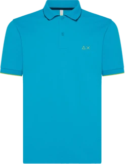 POLO A MANICA CORTA DA UOMO SUN68 SMALL STRIPE ON COLLAR EL A32110 94 AZZURRA