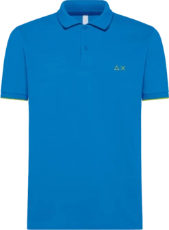 POLO A MANICA CORTA DA UOMO SUN68 SMALL STRIPE ON COLLAR EL A32110 13 AZZURRA