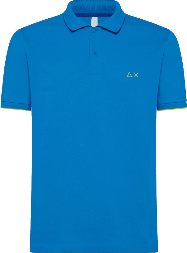 POLO A MANICA CORTA DA UOMO SUN68 SMALL STRIPE ON COLLAR EL A32110 13 AZZURRA 1 POLO A MANICA CORTA DA UOMO SUN68 SMALL STRIPE ON COLLAR EL A32110 13 AZZURRA